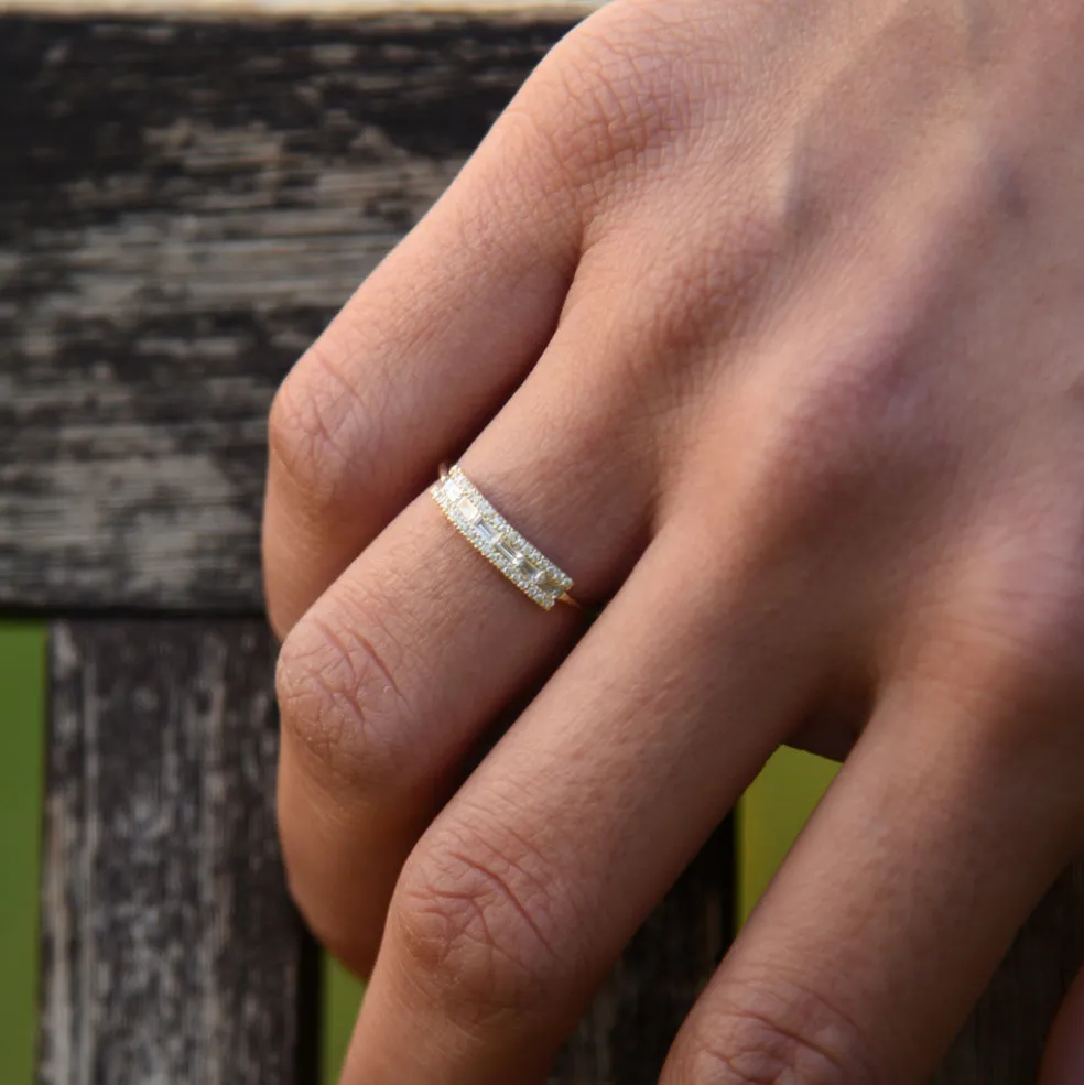 14K Gold Horizontal Baguette Diamond Ring