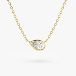 14K Gold Horizontal Pear Shape Diamond Solitaire Necklace