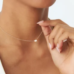 14K Gold Horizontal Pear Shape Diamond Solitaire Necklace