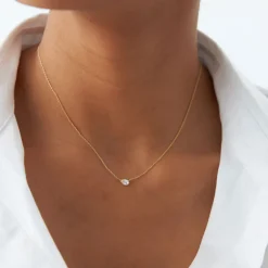 14K Gold Horizontal Pear Shape Diamond Solitaire Necklace
