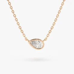 14K Gold Horizontal Pear Shape Diamond Solitaire Necklace