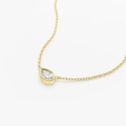 14K Gold Horizontal Pear Shape Diamond Solitaire Necklace