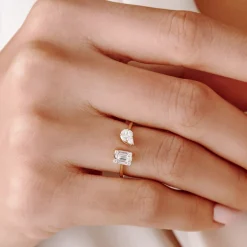 14k Gold Illusion Setting Diamond Toi et Moi Ring