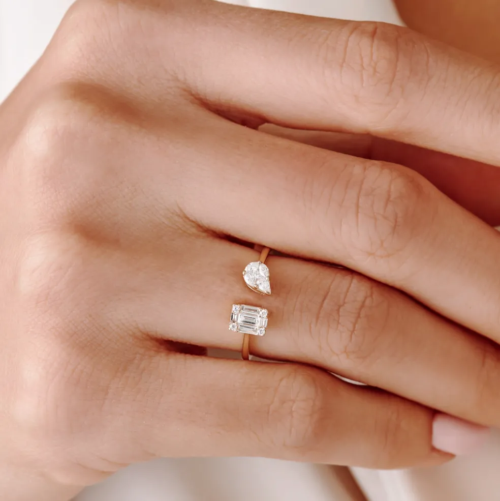 14k Gold Illusion Setting Diamond Toi et Moi Ring