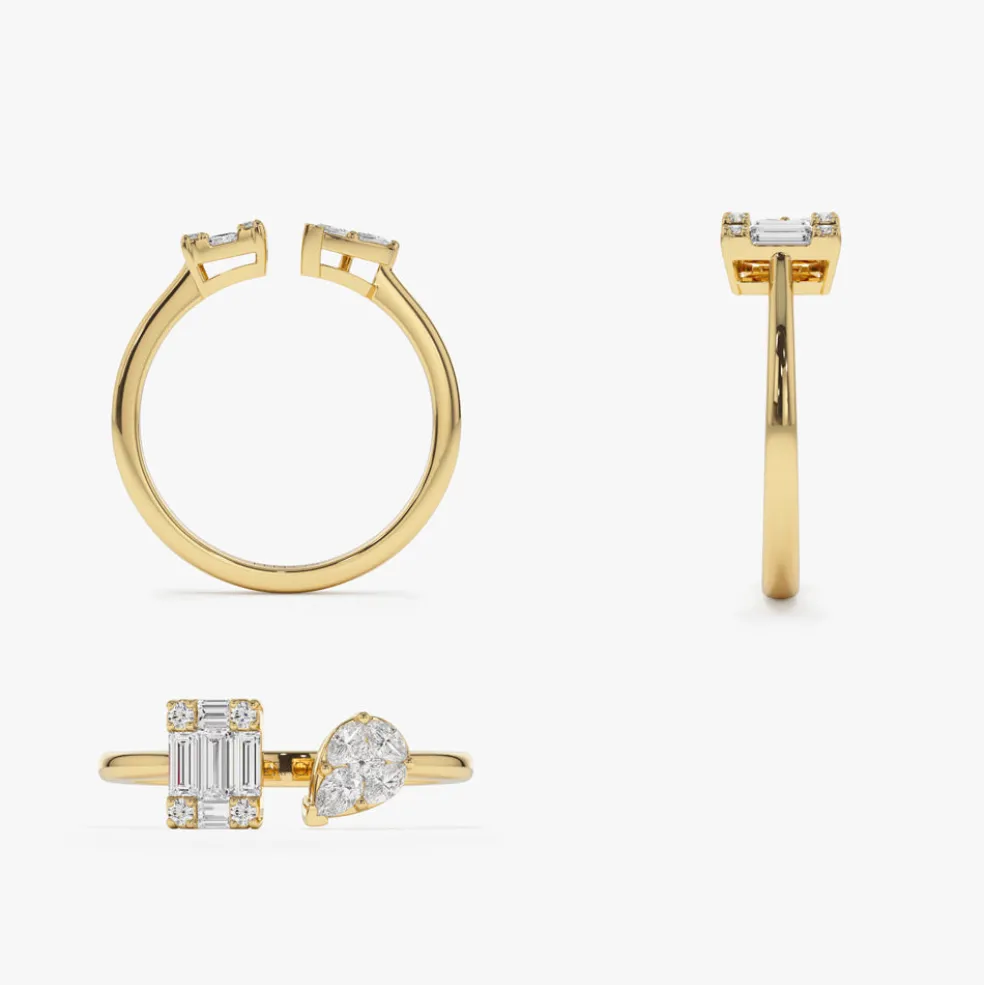 14k Gold Illusion Setting Diamond Toi et Moi Ring