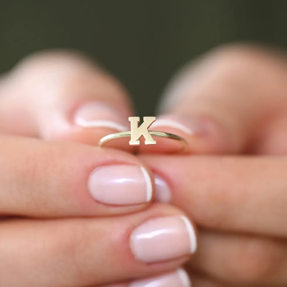 14K Gold Initial Letter Ring