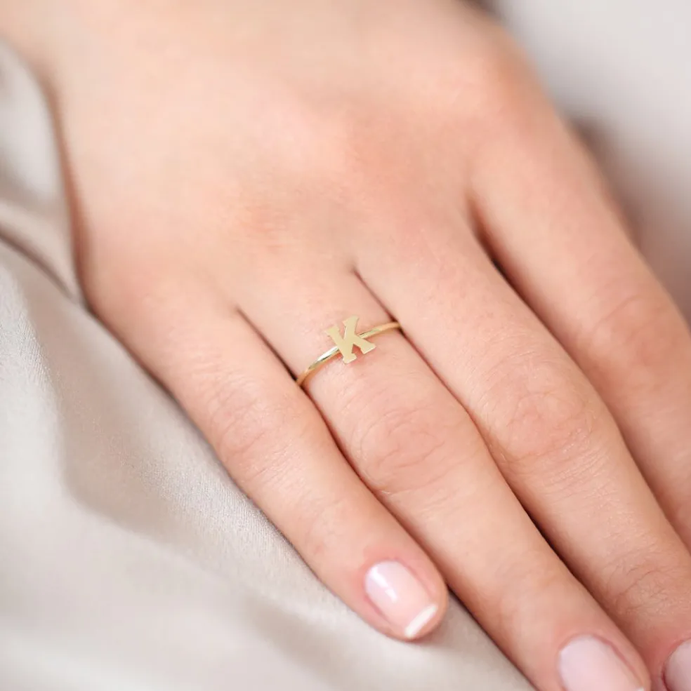 14K Gold Initial Letter Ring