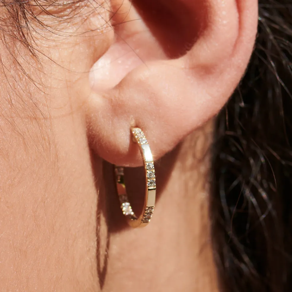 14k Gold Inside out Diamond Hoop Earrings
