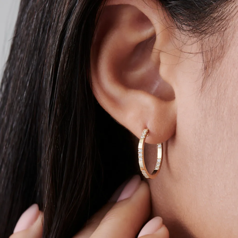 14k Gold Inside out Diamond Hoop Earrings