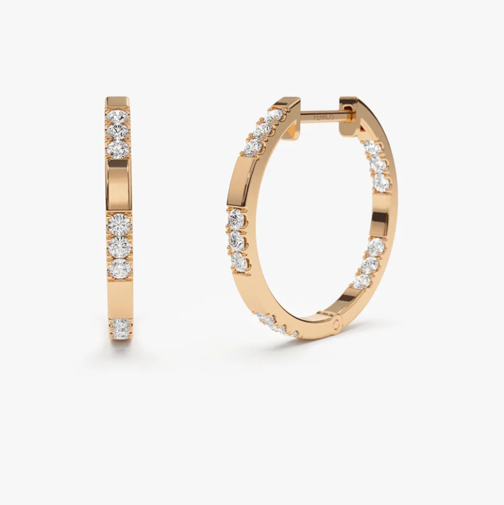 14k Gold Inside out Diamond Hoop Earrings
