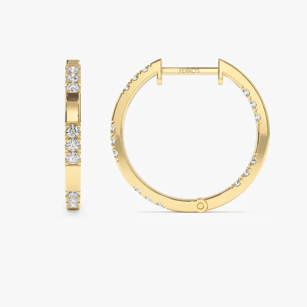 14k Gold Inside out Diamond Hoop Earrings