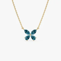 14K Gold London Blue Topaz Butterfly Necklace