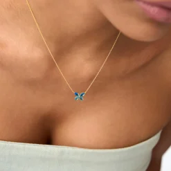 14K Gold London Blue Topaz Butterfly Necklace
