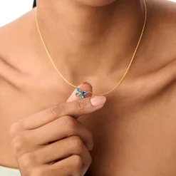 14K Gold London Blue Topaz Butterfly Necklace