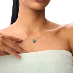 14K Gold London Blue Topaz Flower Necklace
