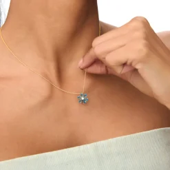 14K Gold London Blue Topaz Flower Necklace
