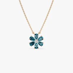 14K Gold London Blue Topaz Flower Necklace