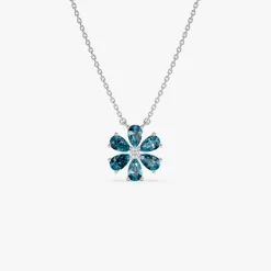 14K Gold London Blue Topaz Flower Necklace