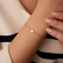 14K Gold Lucky Star Charm Bracelet