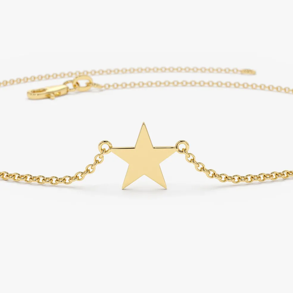 14K Gold Lucky Star Charm Bracelet
