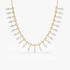 14k Gold Marquise and Round Diamonds Statement Piece Necklace