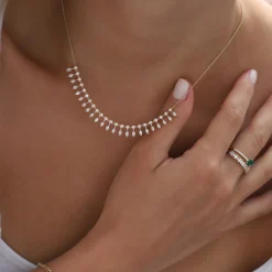 14k Gold Marquise and Round Diamonds Statement Piece Necklace