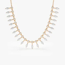 14k Gold Marquise and Round Diamonds Statement Piece Necklace