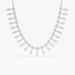 14k Gold Marquise and Round Diamonds Statement Piece Necklace