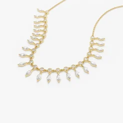 14k Gold Marquise and Round Diamonds Statement Piece Necklace