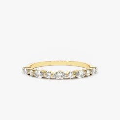 14K Gold Marquise and Round Diamond Ring