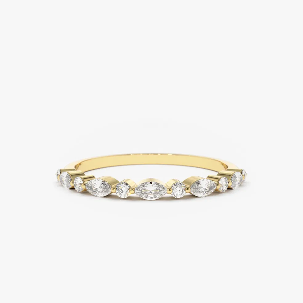 14K Gold Marquise and Round Diamond Ring