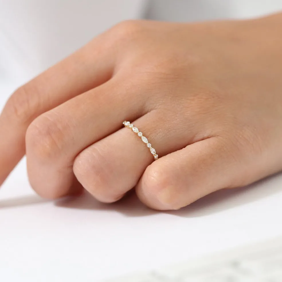 14K Gold Marquise and Round Diamond Ring