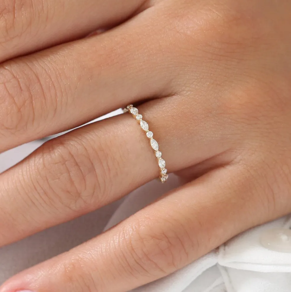 14K Gold Marquise and Round Diamond Ring