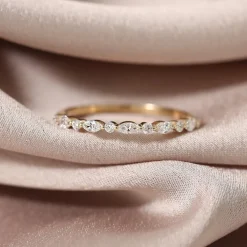 14K Gold Marquise and Round Diamond Ring