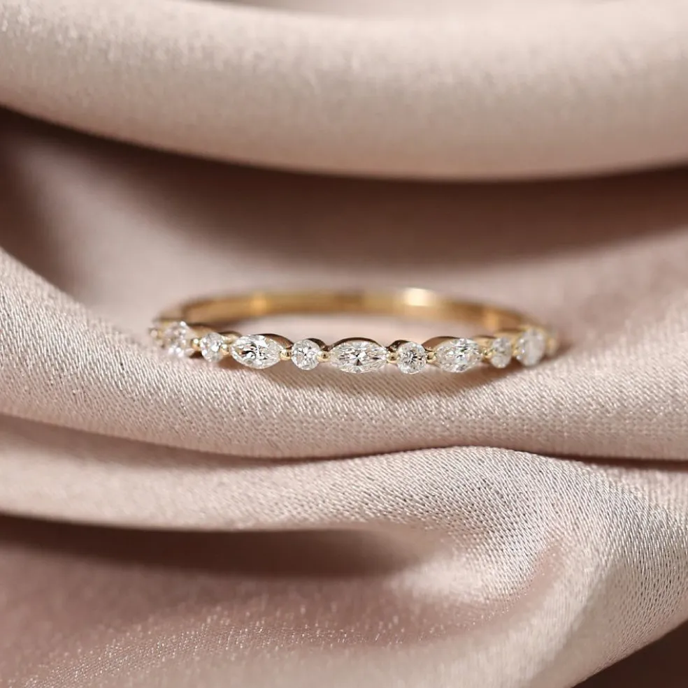 14K Gold Marquise and Round Diamond Ring