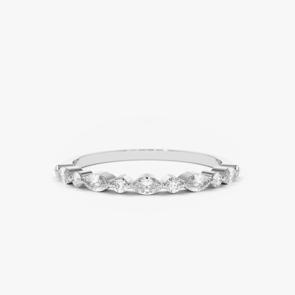 14K Gold Marquise and Round Diamond Ring