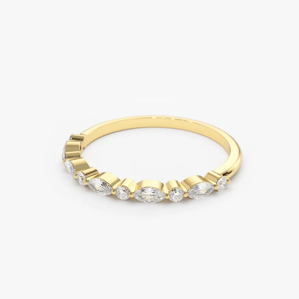 14K Gold Marquise and Round Diamond Ring