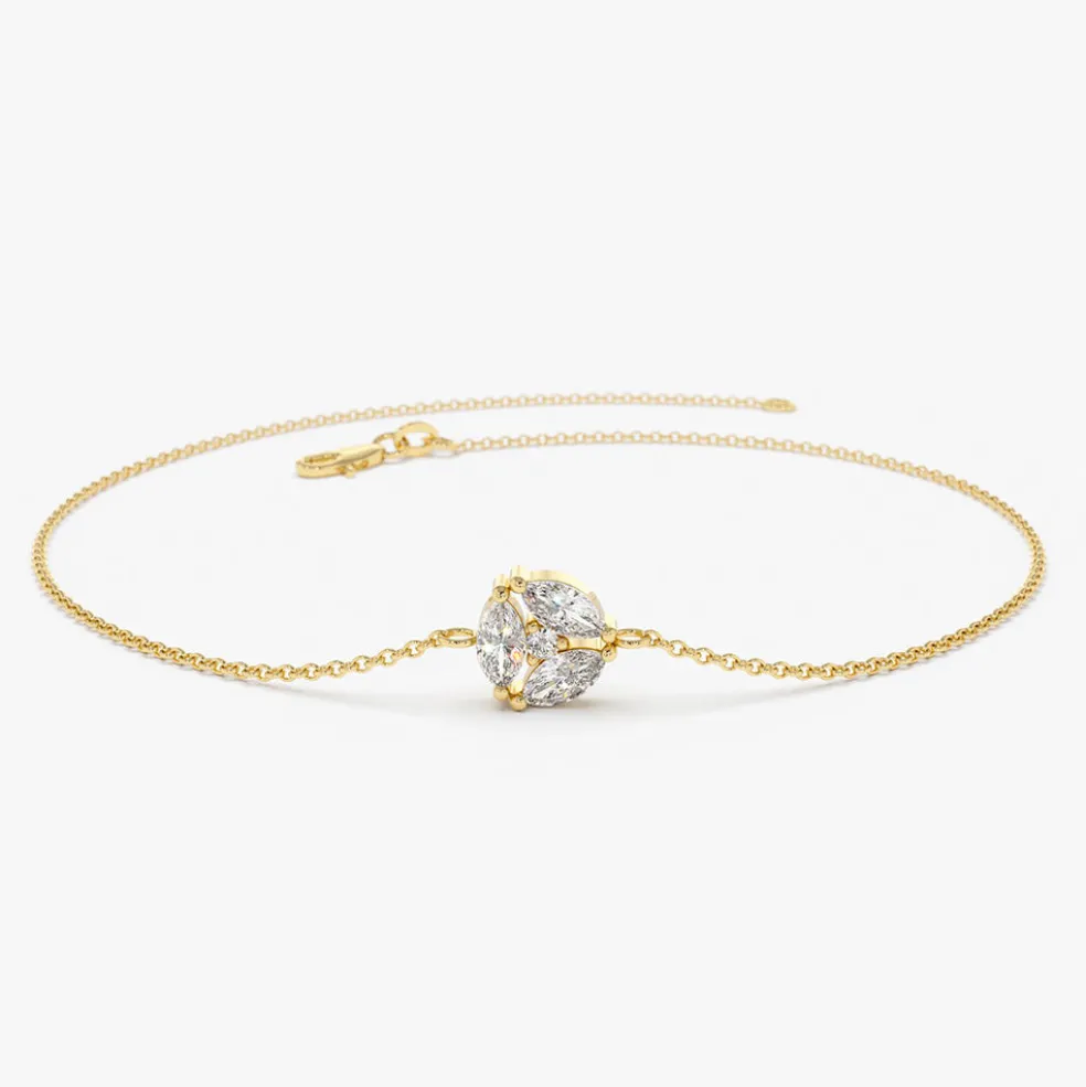 14K Gold Marquise Diamond Cluster Bracelet