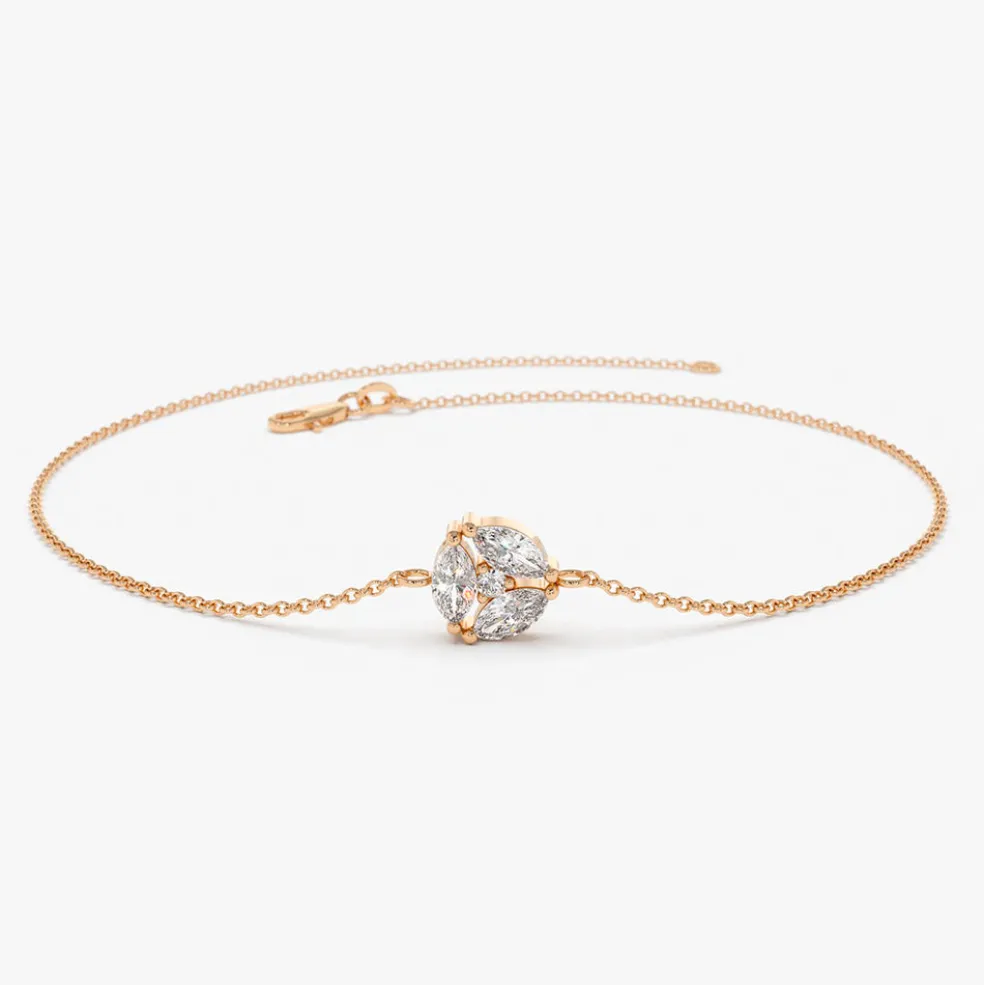 14K Gold Marquise Diamond Cluster Bracelet