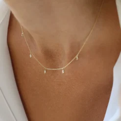 14k Gold Marquise Diamond Dangling Necklace