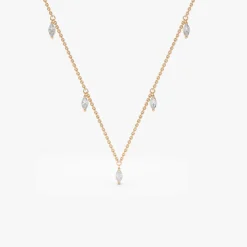 14k Gold Marquise Diamond Dangling Necklace