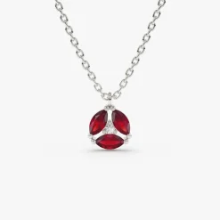 14K Gold Marquise Ruby Cluster Necklace