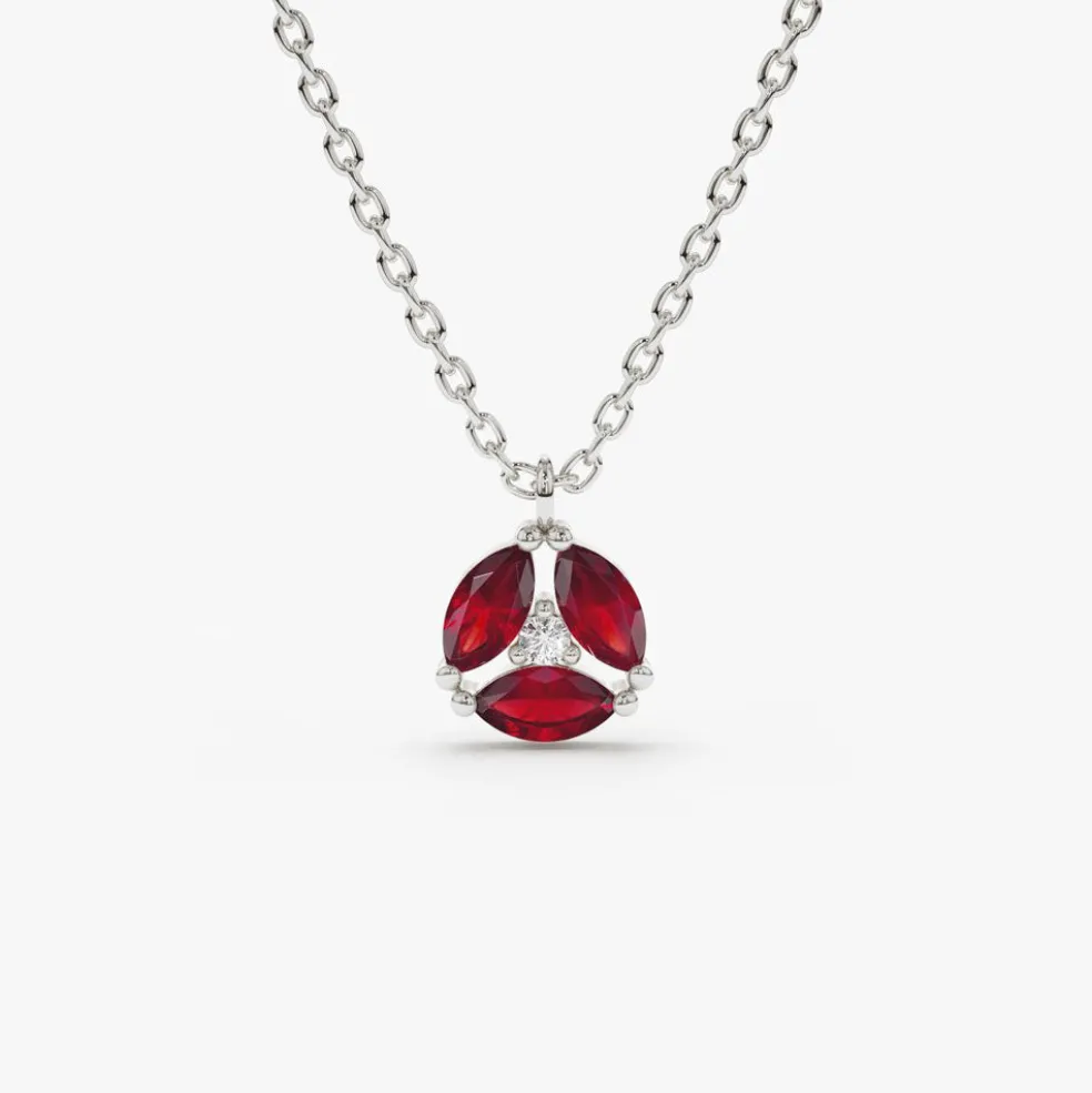 14K Gold Marquise Ruby Cluster Necklace
