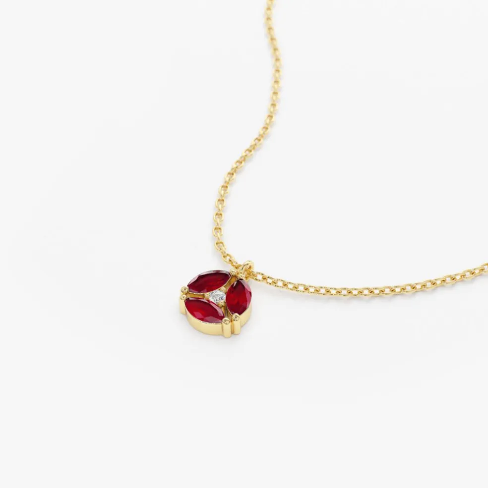 14K Gold Marquise Ruby Cluster Necklace
