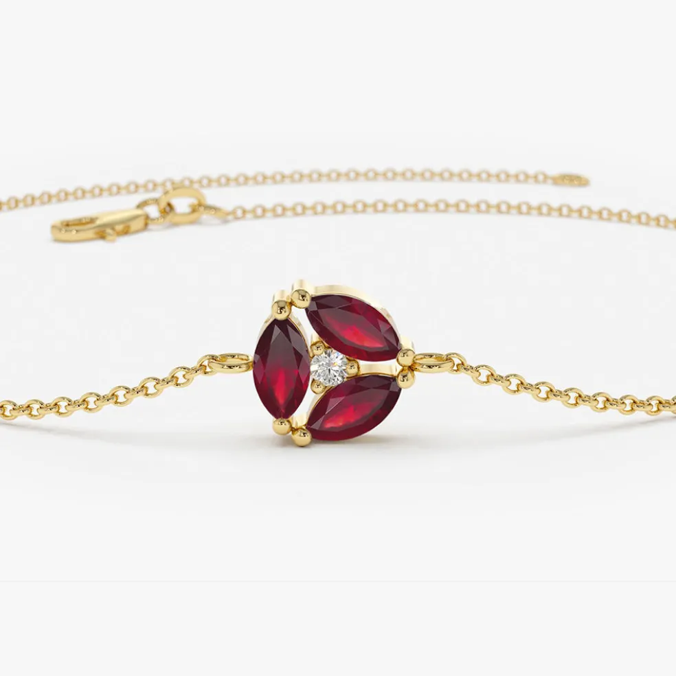 14K Gold Marquise Ruby Cluster Bracelet