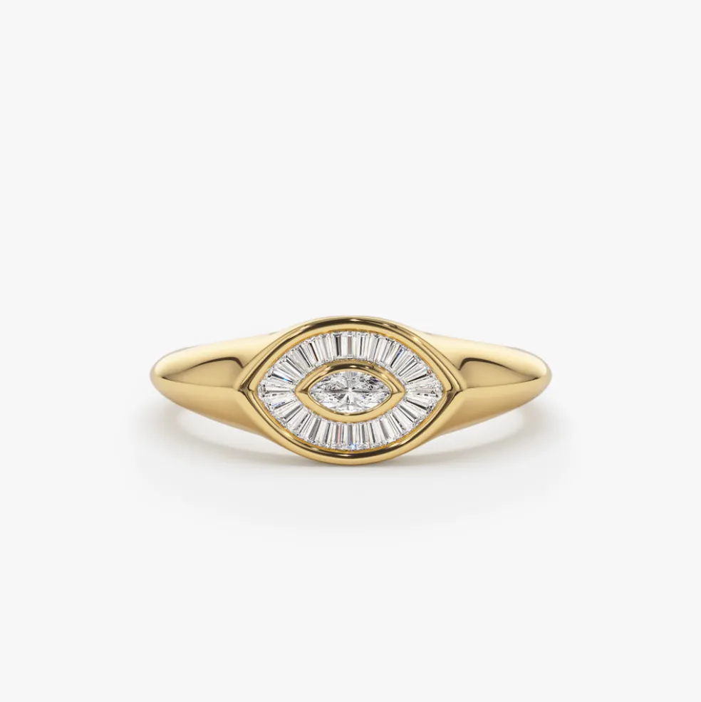 14k Gold Marquise Shape Baguette Diamond Ring