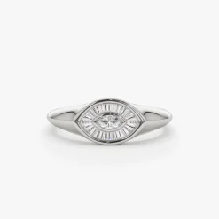 14k Gold Marquise Shape Baguette Diamond Ring