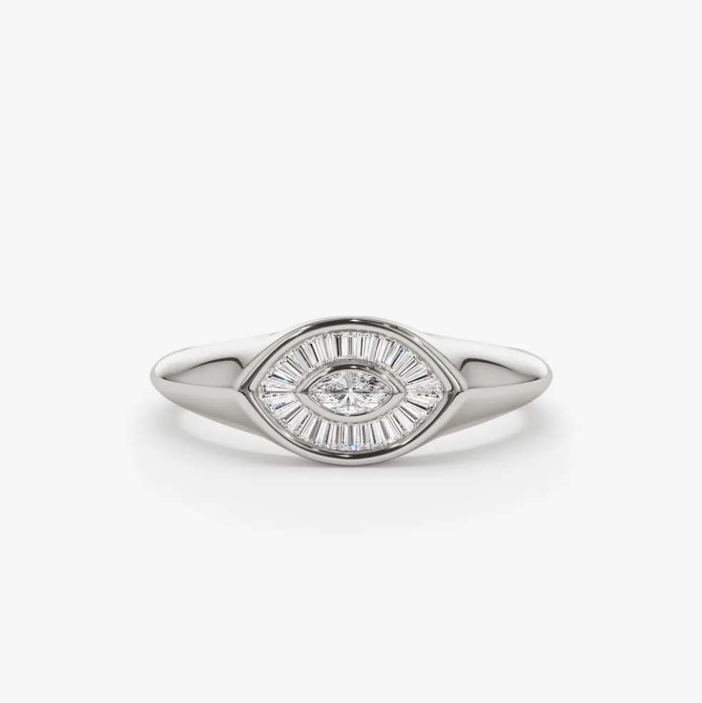 14k Gold Marquise Shape Baguette Diamond Ring