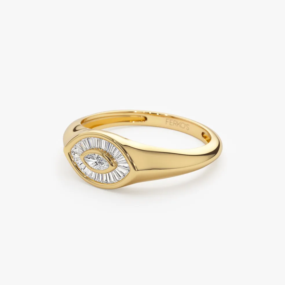 14k Gold Marquise Shape Baguette Diamond Ring