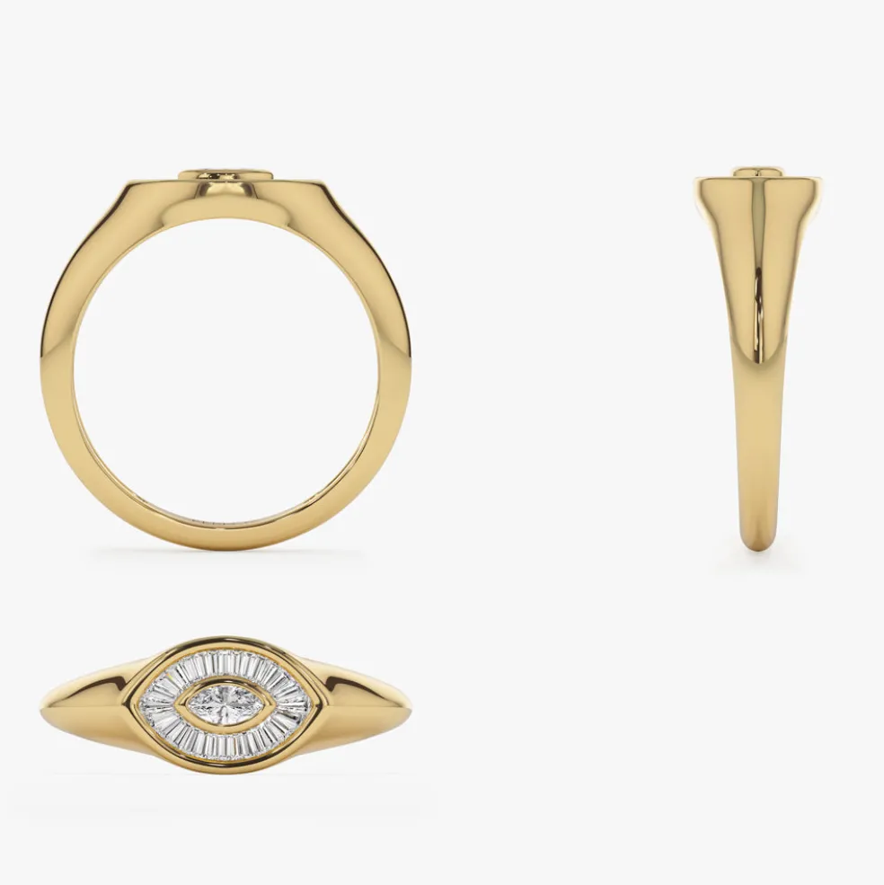 14k Gold Marquise Shape Baguette Diamond Ring